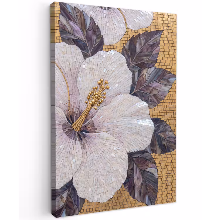 Bloemen - Mozaïek - Kunst - Modern - Goud Tuinposter op houten frame 2 cm dik klein -3d