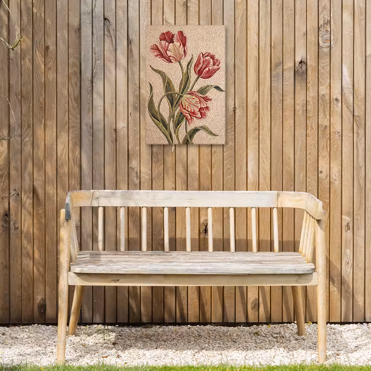 Bloemen - Mozaïek - Rood - Groen - Kunst Tuinposter op houten frame 2 cm dik klein -sfeer4