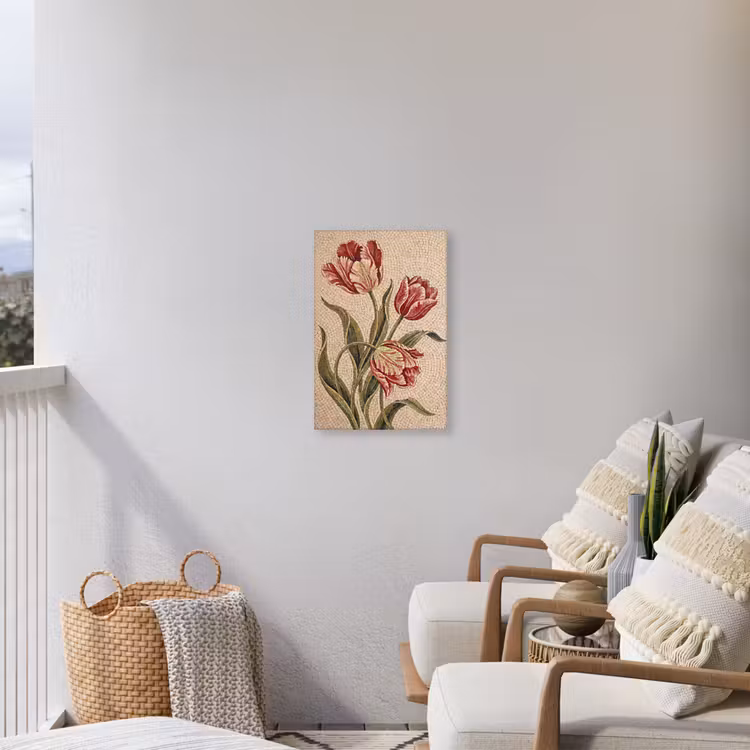 Bloemen - Mozaïek - Rood - Groen - Kunst Tuinposter op houten frame 2 cm dik klein -sfeer1