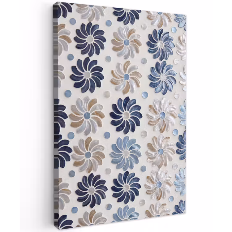 Bloemen - Parelmoer - Abstract - Patroon - Blauw Tuinposter op houten frame 2 cm dik klein -3d