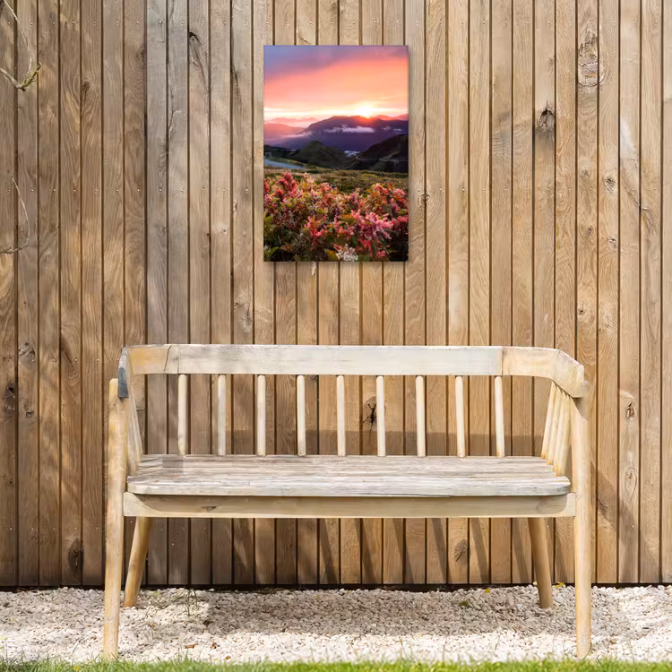 Bloemen - Bergen - Landschap - Nacht - Lucht - Roze Tuinposter op houten frame 2 cm dik klein -sfeer4