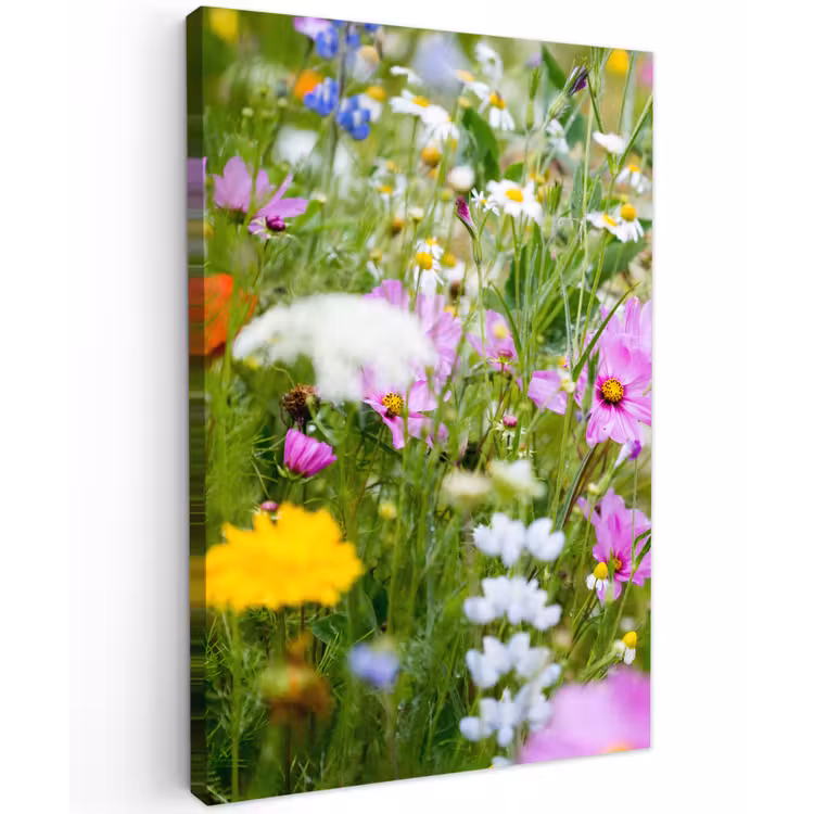 Bloemen - Natuur - Groen - Gras - Paars - Wit Tuinposter op houten frame 2 cm dik klein -3d