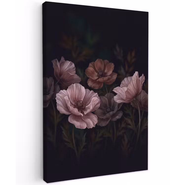 Bloemen - Natuur - Roze - Donker - Modern Tuinposter op houten frame 2 cm dik klein -3d