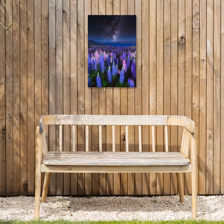 Bloemen - Nacht - Lupine - Sterrenhemel - Paars - Natuur Tuinposter op houten frame 2 cm dik klein -sfeer4