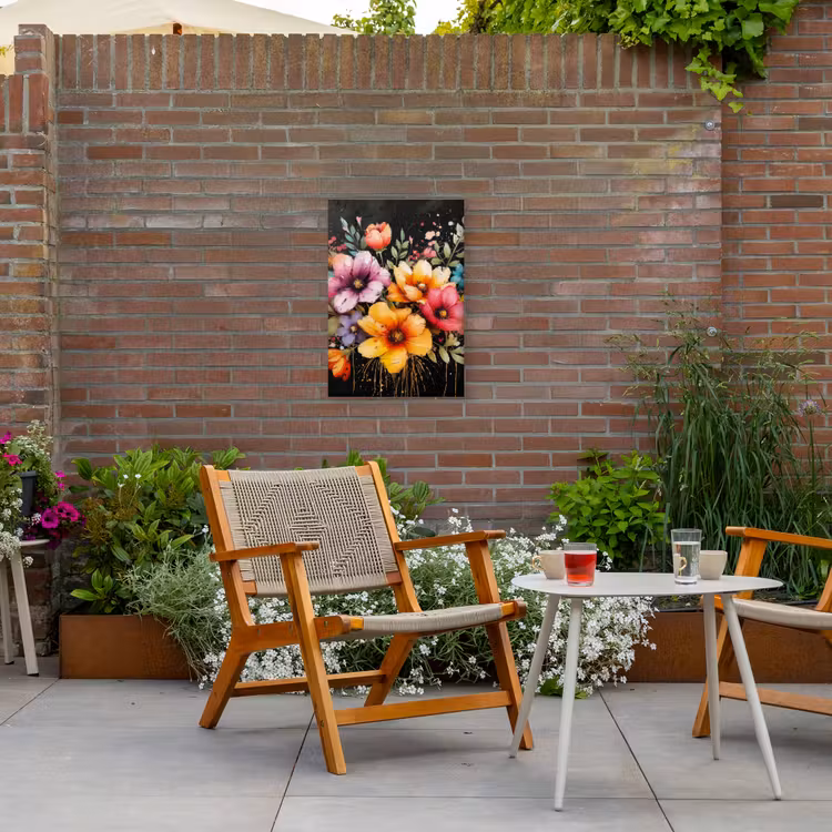 Bloemenpracht op Zwarte Achtergrond Tuinposter op houten frame 2 cm dik klein -sfeer3