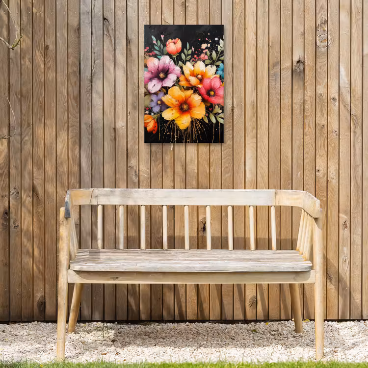 Bloemenpracht op Zwarte Achtergrond Tuinposter op houten frame 2 cm dik klein -sfeer4