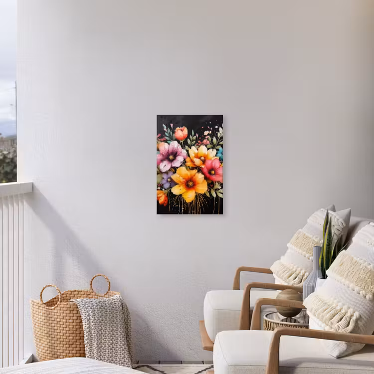 Bloemenpracht op Zwarte Achtergrond Tuinposter op houten frame 2 cm dik klein -sfeer1