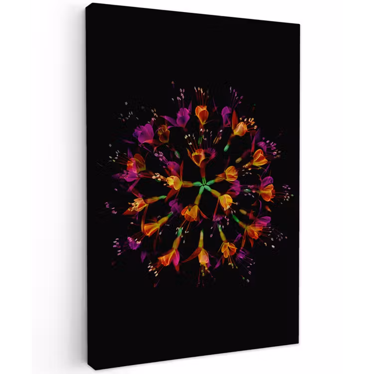 Bloemen - Oranje - Roze - Zwart Tuinposter op houten frame 2 cm dik klein -3d