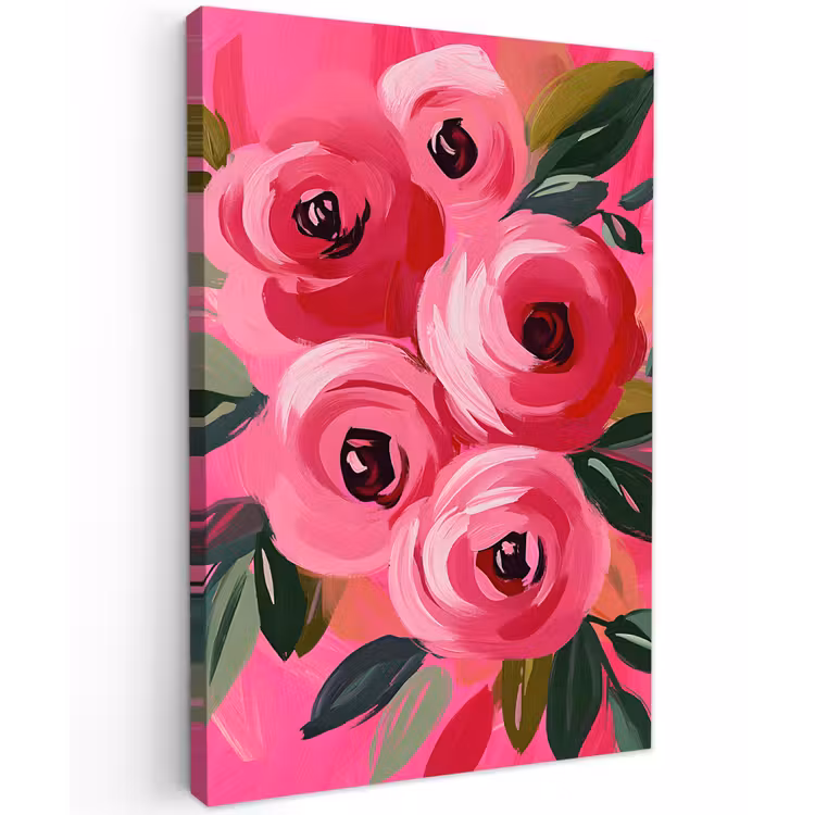 Bloemen - Verf - Roze Tuinposter op houten frame 2 cm dik klein -3d