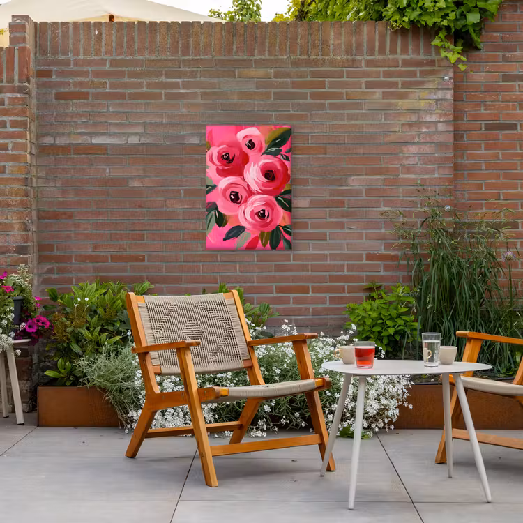Bloemen - Verf - Roze Tuinposter op houten frame 2 cm dik klein -sfeer3