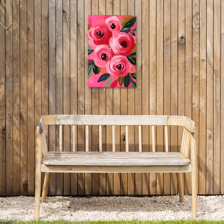 Bloemen - Verf - Roze Tuinposter op houten frame 2 cm dik klein -sfeer4