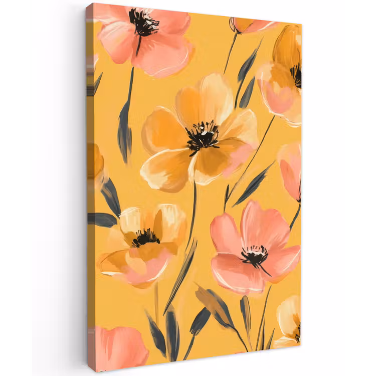 Bloemen - Geschilderd - Geel Tuinposter op houten frame 2 cm dik klein -3d
