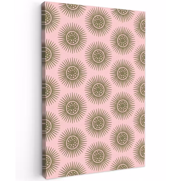 Bloemen - Patroon - Abstract - Roze - Groen Tuinposter op houten frame 2 cm dik klein -3d