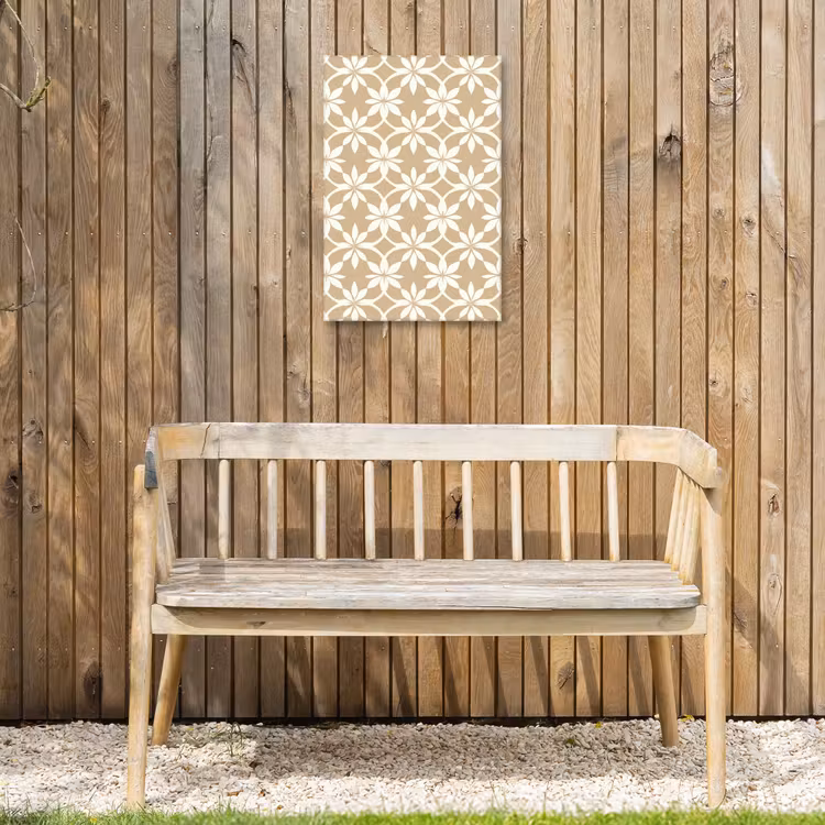 Bloemen - Patroon - Beige Tuinposter op houten frame 2 cm dik klein 841 -sfeer4