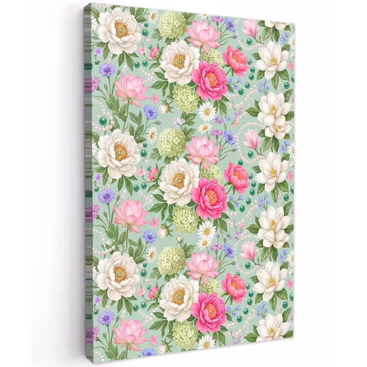 Bloemen - Patroon - Botanisch - Groen Tuinposter op houten frame 2 cm dik klein -3d