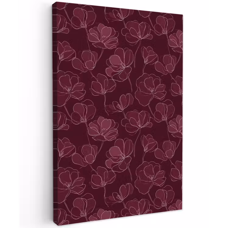 Bloemen - Patroon - Bordeauxrood Tuinposter op houten frame 2 cm dik klein 841 -3d