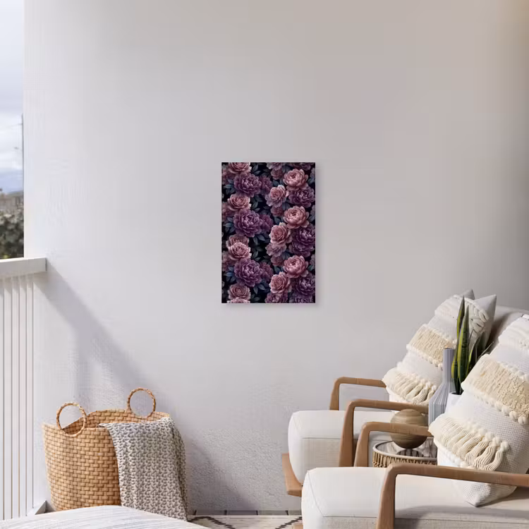 Bloemen - Patroon - Donker - Botanisch - Paars Tuinposter op houten frame 2 cm dik klein -sfeer1