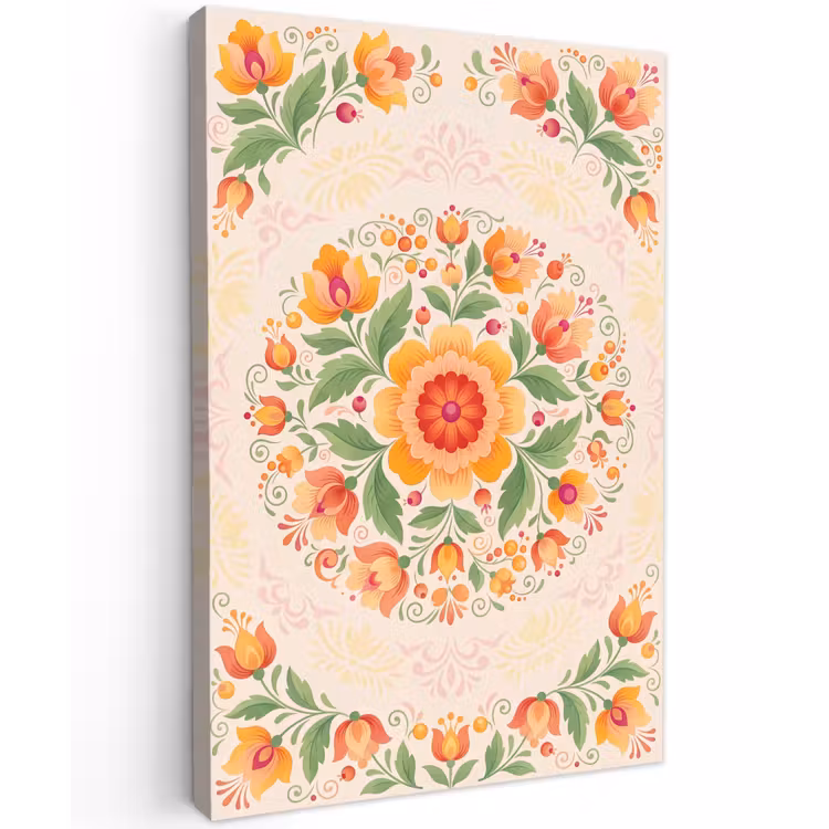 Bloemen - Patroon - Decoratief - Oranje Tuinposter op houten frame 2 cm dik klein -3d