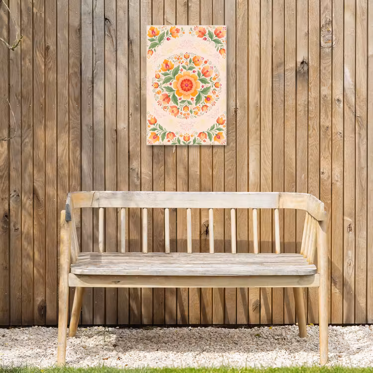 Bloemen - Patroon - Decoratief - Oranje Tuinposter op houten frame 2 cm dik klein -sfeer4