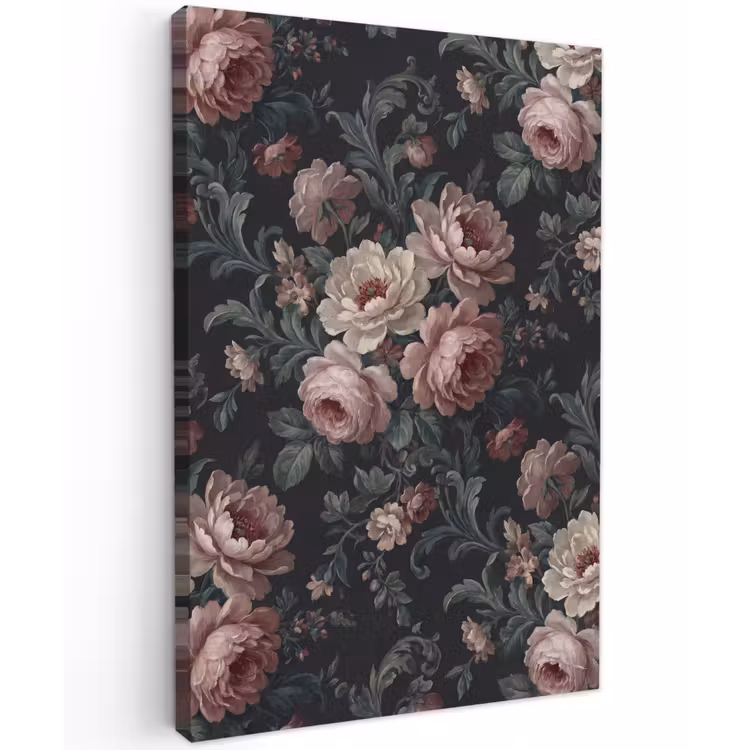 Bloemen - Patroon - Sierlijk - Roze - Donker Tuinposter op houten frame 2 cm dik klein -3d