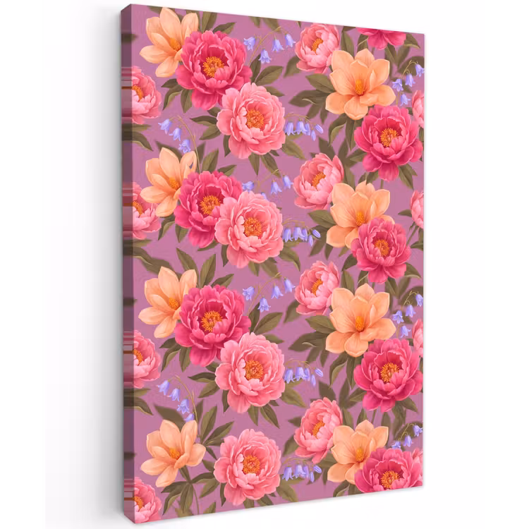 Bloemen - Patroon - Illustratie - Roze Tuinposter op houten frame 2 cm dik klein -3d