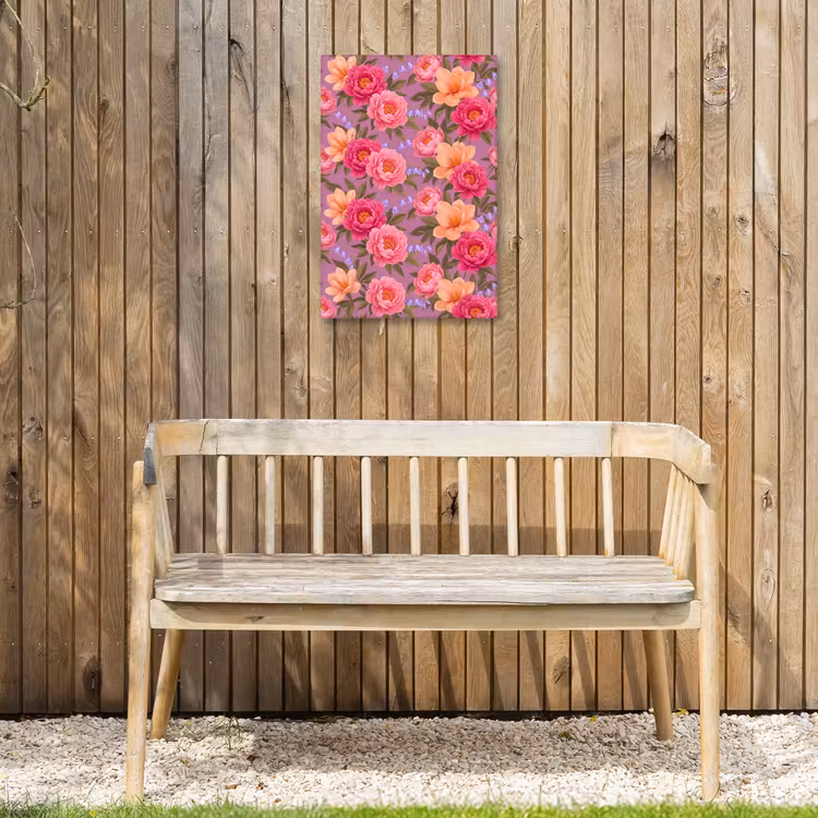 Bloemen - Patroon - Illustratie - Roze Tuinposter op houten frame 2 cm dik klein -sfeer4