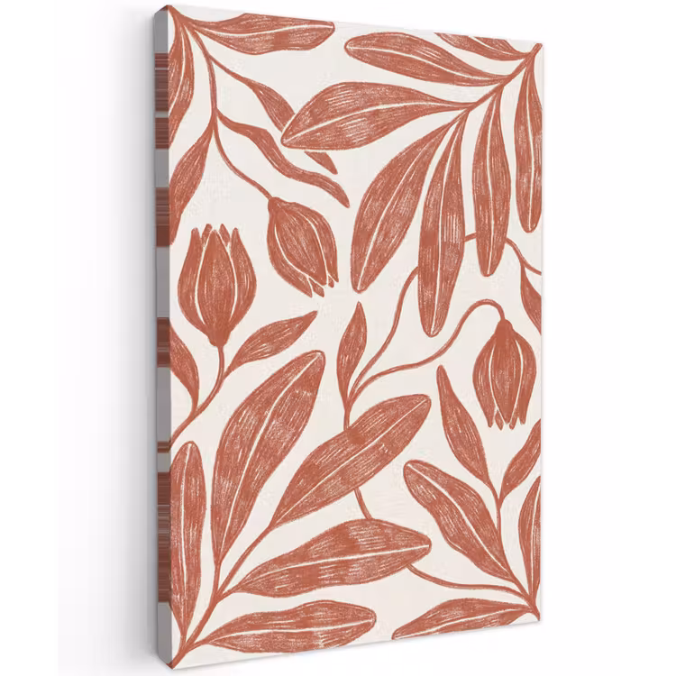 Bloemen - Patroon - Modern - Natuur - Bruin Tuinposter op houten frame 2 cm dik klein -3d