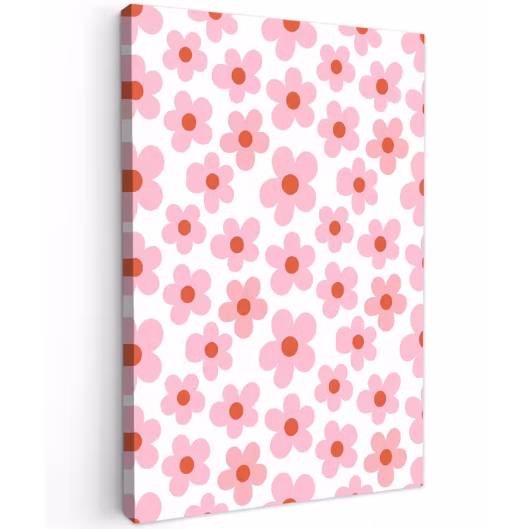 Bloemen - Patroon - Modern - Roze - Wit Tuinposter op houten frame 2 cm dik klein -3d