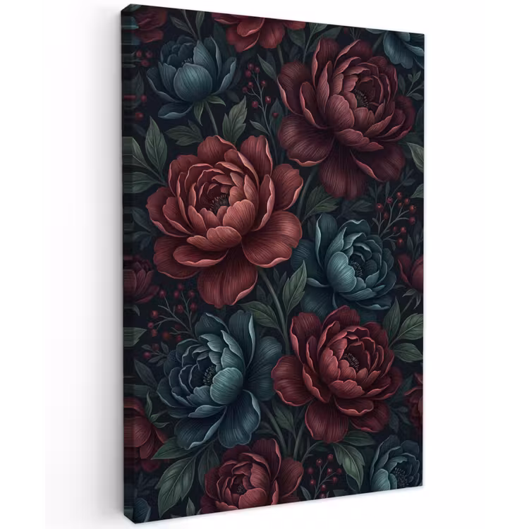 Bloemen - Patroon - Natuur - Klassiek - Donker Tuinposter op houten frame 2 cm dik klein -3d