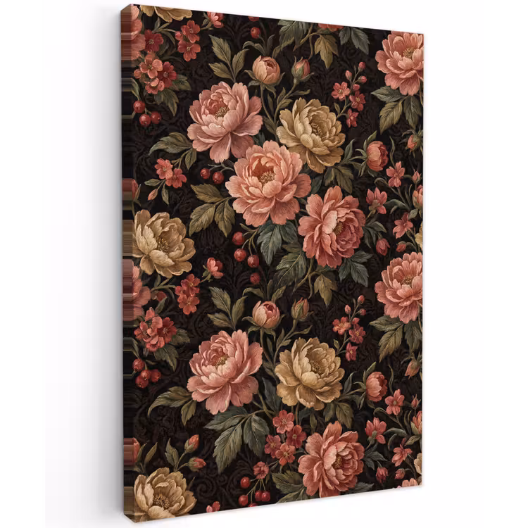 Bloemen - Patroon - Natuur - Vintage - Roze Tuinposter op houten frame 2 cm dik klein -3d