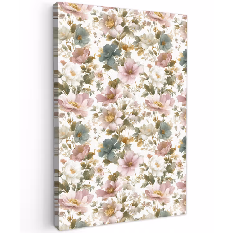 Bloemen - Patroon - Pastel Tuinposter op houten frame 2 cm dik klein 841 -3d