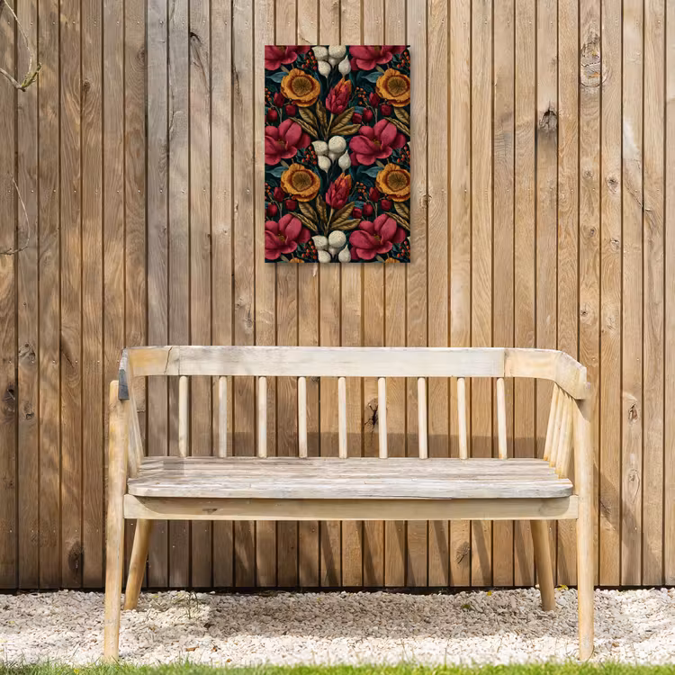 Bloemen - Patroon - Rood - Goud Tuinposter op houten frame 2 cm dik klein 841 -sfeer4