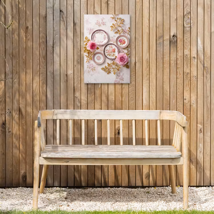 Bloemen - Patroon - Vintage - Roze - Decoratie Tuinposter op houten frame 2 cm dik klein -sfeer4