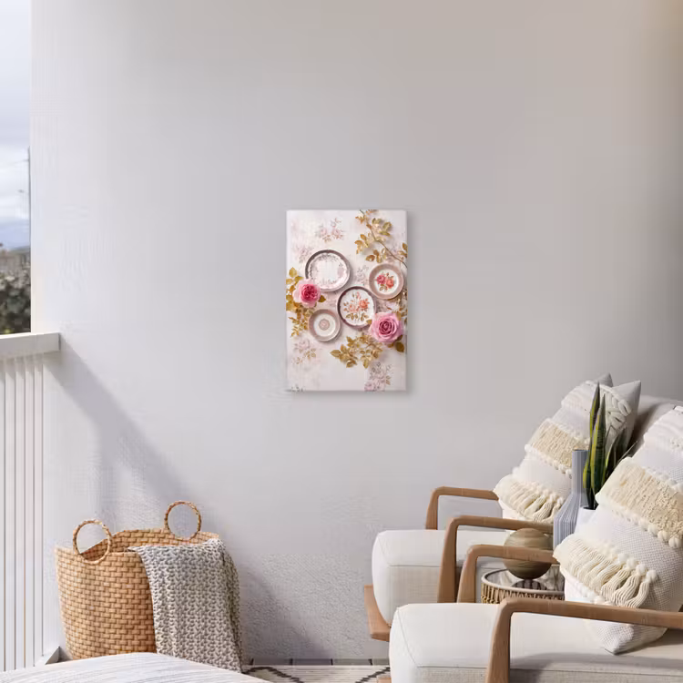 Bloemen - Patroon - Vintage - Roze - Decoratie Tuinposter op houten frame 2 cm dik klein -sfeer1