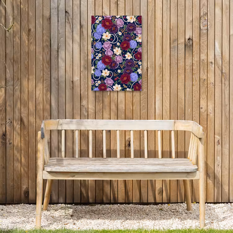 Bloemen - Parels - Decoratie - Modern - Blauw Tuinposter op houten frame 2 cm dik klein -sfeer4