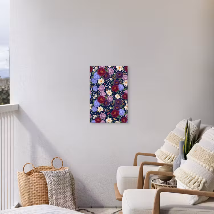 Bloemen - Parels - Decoratie - Modern - Blauw Tuinposter op houten frame 2 cm dik klein -sfeer1