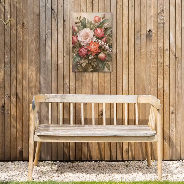Bloemen - Parels - Elegant - Roze - Wit Tuinposter op houten frame 2 cm dik klein -sfeer4