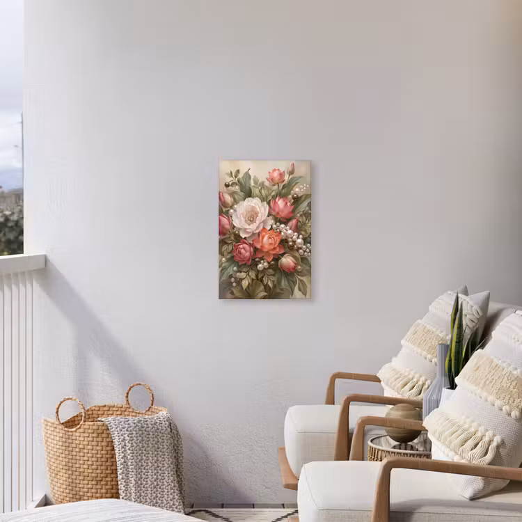 Bloemen - Parels - Elegant - Roze - Wit Tuinposter op houten frame 2 cm dik klein -sfeer1