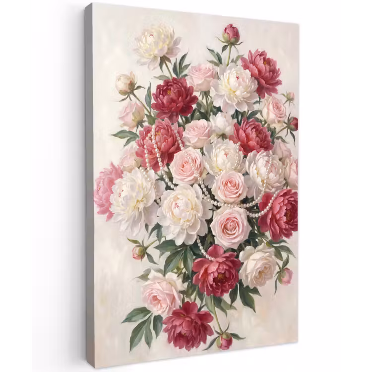 Bloemen - Parels - Romantiek - Klassiek - Roze Tuinposter op houten frame 2 cm dik klein -3d