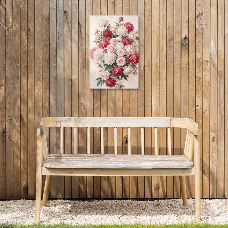 Bloemen - Parels - Romantiek - Klassiek - Roze Tuinposter op houten frame 2 cm dik klein -sfeer4