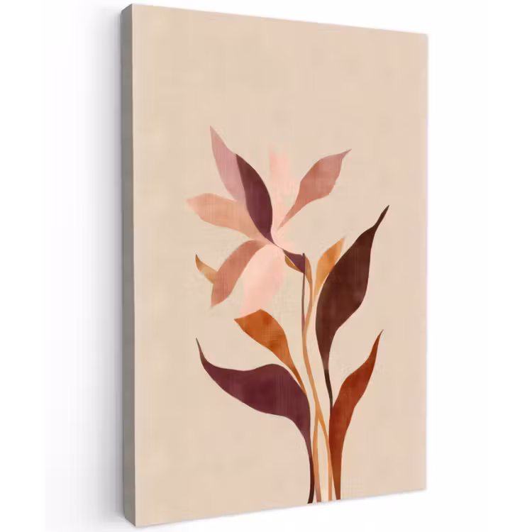 Bloemen - Blaadjes - Minimalistisch - Roze Tuinposter op houten frame 2 cm dik klein -3d