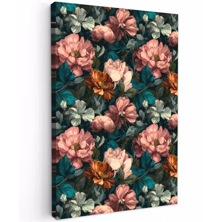 Bloemen - Schilderachtig - Patroon - Roze Tuinposter op houten frame 2 cm dik klein 841 -3d