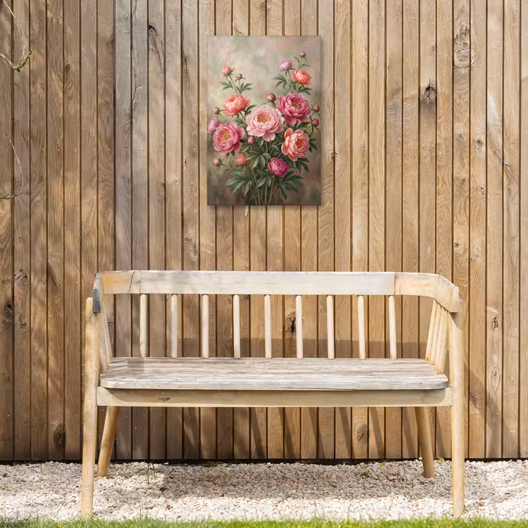 Bloemen - Roze - Klassiek - Gedetailleerd - Natuur Tuinposter op houten frame 2 cm dik klein -sfeer4