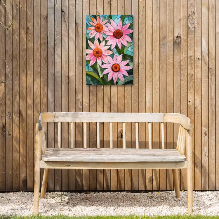 Bloemen - Roze - Glasmozaïek Tuinposter op houten frame 2 cm dik klein -sfeer4