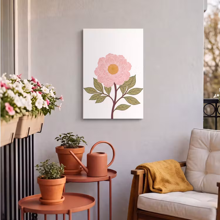 Outdoor Canvas Print - Flowers - Pink - Illustration - Bloemen - Roze - Illustratie Tuinposter op houten frame 2 cm dik klein