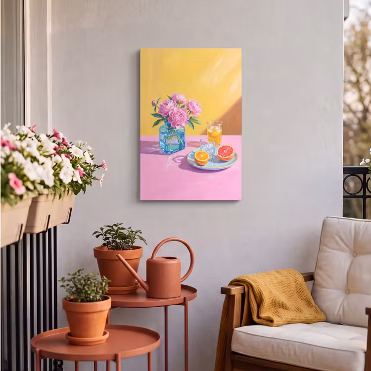 Outdoor Canvas Print - Flowers - Pink - Modern - Bloemen - Roze - Modern Tuinposter op houten frame 2 cm dik klein