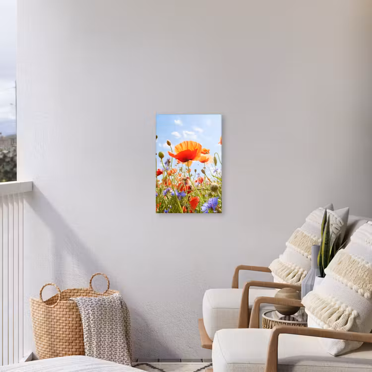 Bloemen - Klaproos - Lente - Natuur - Rood - Blauw Tuinposter op houten frame 2 cm dik klein -sfeer1