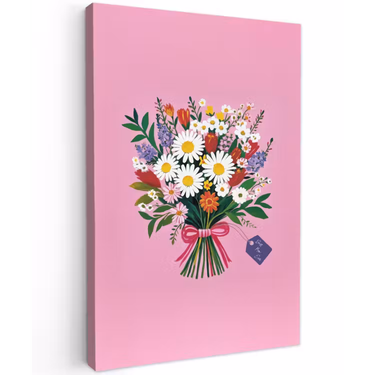 Bloemen - Quote - Kaartje - Kleurrijk Tuinposter op houten frame 2 cm dik klein -3d