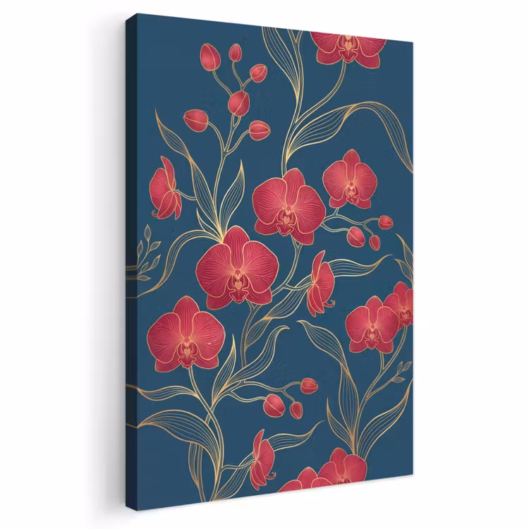 Outdoor Canvas Print - Flowers - Red - Gold - Bloemen - Rood - Goud Tuinposter op houten frame 2 cm dik klein