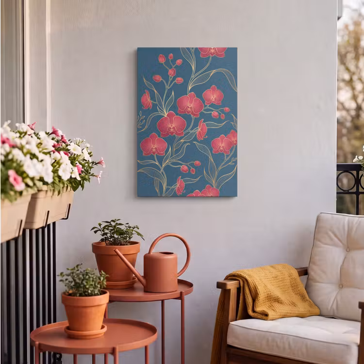 Outdoor Canvas Print - Flowers - Red - Gold - Bloemen - Rood - Goud Tuinposter op houten frame 2 cm dik klein